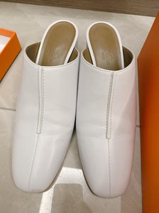 爱马仕hermes白色羊皮革中跟女士凉拖拖鞋半拖穆勒拖鞋