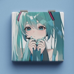 高级感初音未来化妆镜学生便携式随身折叠镜二次元手持双面小镜子