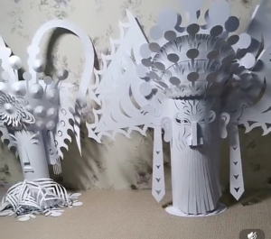 纸雕亲子立体仿生构成人物体纸艺模型创意剪纸作品教师基本功