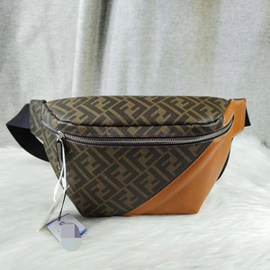 【99新】芬迪/fendi老花logo ff图案涂层帆布拼皮腰包胸包