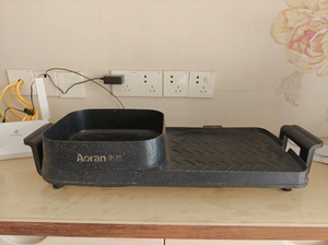 奥然电烧烤炉家用二合一火锅烤肉烤涮一体锅多功能烤肉盘电烤盘。