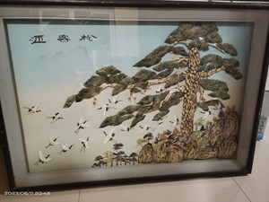 80年代大连贝壳雕刻品  迎客松 ，老工艺，手工贝壳，贝雕立