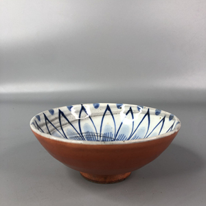 日本回流瓷器 斗笠碗 老碗 外部赤绘 手工青花内绘 老足底