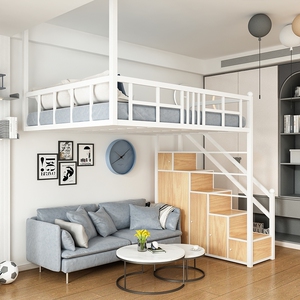 铁艺高架床多功能阁楼床梯柜床双层小户型现代单身公寓上床下沙发