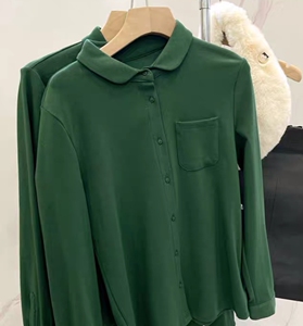 日系复古风 森林绿双面磨毛纯棉翻领衬衫