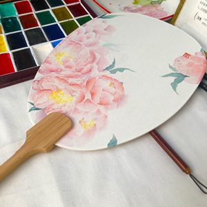 现货中国画纸扇没骨手绘花卉纸本水彩风原创团扇