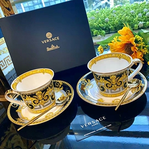 versace范思哲经典骨瓷系列咖啡杯黑骨
