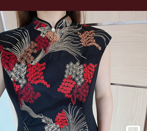 醋酸旗袍慕天姿改良旗袍重工刺绣连衣裙