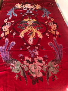 织锦缎被面,凤凰牡丹图,杭州高级十三彩老被面,八十年代的产品