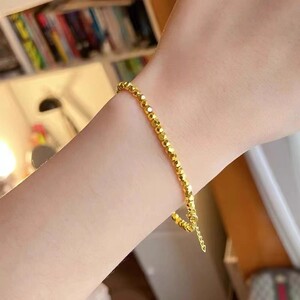 正品千足金黄金手链女999足金碎碎平安3d硬金周大福转运珠金