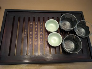 家用轻奢小型茶台功夫茶具托盘一个➕2个瓷碗3个防烫钢化玻璃杯