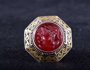 西亚千年萨珊印章纯银戒指