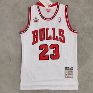 刺绣款nba公牛队全明星飞人乔丹23号白色复古球衣