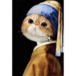 网红艺术家 送画框 清猫绘《戴珍珠耳环的年糕》限量版画