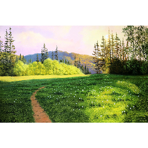 【朝鲜油画】 一级画家 元哲成《青青草地》客厅风景挂画