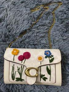 蔻驰coach tabby woc 立体刺绣花朵 单肩包链条