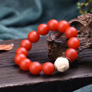 二代保山南红圆珠手串!搭配猛犸宝宝佛,油脂细腻色泽均匀,玛瑙