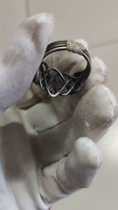 清代雪花银四连环双蝠捧寿男士戒指，直径2cm，重6.1克，包
