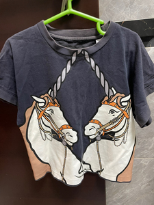 正品burberry童装 深蓝色纯棉独角兽印花短袖t恤,2