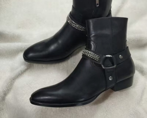 slp双扣带链条牛皮马丁靴男 切尔西