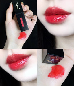 ysl圣罗兰口红黑管唇釉402水红樱花橘调玻璃唇