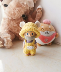 寻找独角兽bob男友系列黄色小熊手工毛线帽 娃衣套装 far