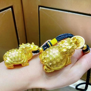 黄金足金古法龙龟吊坠