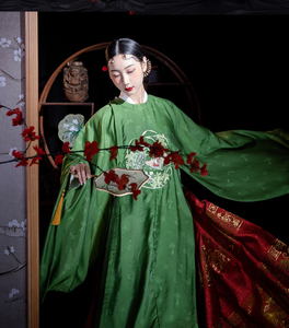 江南一梦原创汉服锦瑟明制绣花盘领大袖大襟补长圆领袍女婚服 圆