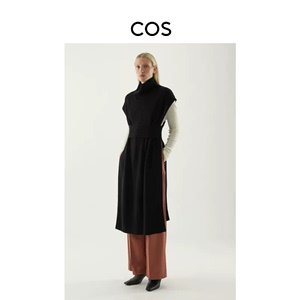 COS女士 修身棉毛混纺高领套头长衫黑色新品09618190