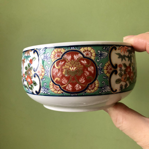 全新全品日本名家锦松梅弥右卫门作,伊万里风开窗描金花纹碗三