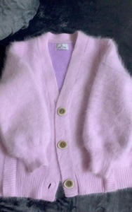 韩国代购兔毛貂绒毛衣香芋紫开衫外套