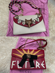 【全新】gucci/古驰限量款链条斜挎包,白红拼色狐狸头和红