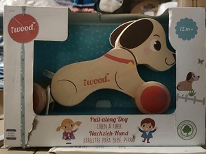木玩世家iwood拖拉小狗学步玩具儿童益智玩具 法国设计如图