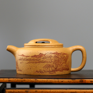 品牌泥料金林传砂好泥料牛盖紫砂壶五彩黄金段约250cc名家手工壶