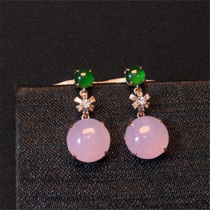 18k金镶嵌天然缅甸正品玉器高端a货翡翠冰种紫罗兰蛋面耳钉耳坠