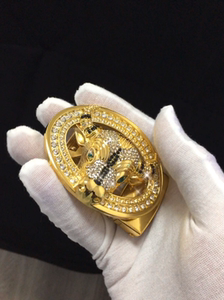 练哥之店淘宝新款24k黄金扣皮带男士镀金平滑扣蓝色牛皮鳄鱼纹真皮