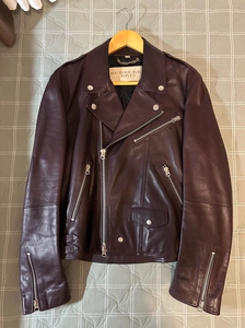 burberry巴宝莉男士真皮皮衣,深酒红色机车皮衣夹克,内