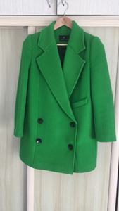一件华人杰翠绿色全羊毛呢子大衣，颜色绝美，专柜正品，原价26