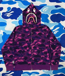 bape 紫迷彩鲨鱼外套wgm款xl码老虎拼接阴阳夜光星空乞