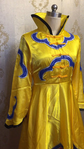 女蒙古服装经典黄色 民族服装舞台服装 蒙古舞蹈服演出服连衣裙