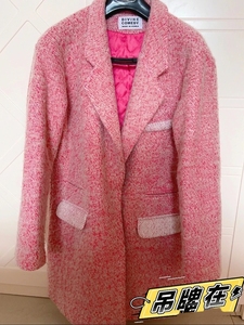韩国代购的粉色羊毛呢棉服棉袄棉衣磨毛羊毛小香风厚外套大衣风衣