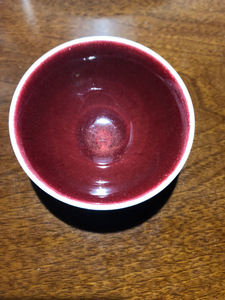 晓芳窑早期郎红开片茶杯 醇品底款 经典郎红鸡血红发色 精美大