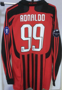 ac米兰复古经典长袖球衣99号罗纳尔多 球衣 肩章,印字齐全
