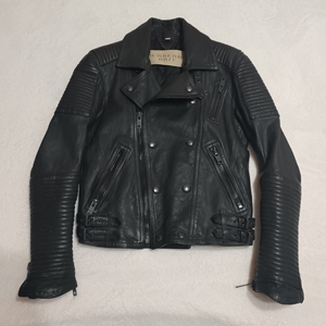 burberry 男走秀斜拉链机车皮衣 真皮夹克m