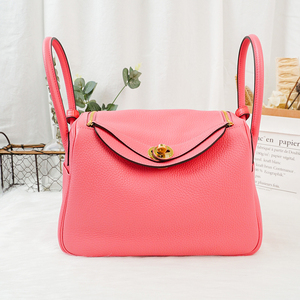 【99新】爱马仕hermes女包 lindy26 touch粉拼鳄鱼皮金扣 y刻