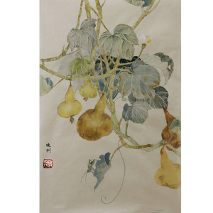 【特价优惠】《五福》葫芦 国画工笔花鸟 真品 纯手绘 客装饰