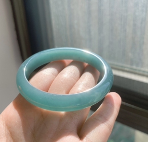 54.8老坑冰胶返绿老蓝水蓝水翡翠手镯天空蓝孔雀蓝星