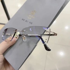 正品万金宝无框钻石切边男款商务眼镜