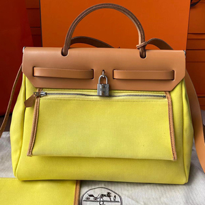 【98新】爱马仕/hermes 女包 黄拼棕herbag31手提单肩包