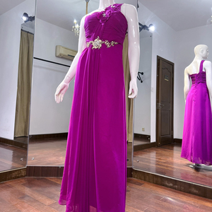 清仓处理 特价婚纱礼服单肩晚礼服裙紫色气质高定拖尾长款公主